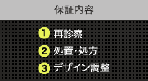 保証内容 ①再診察,②処置・処方,③デザイン調整